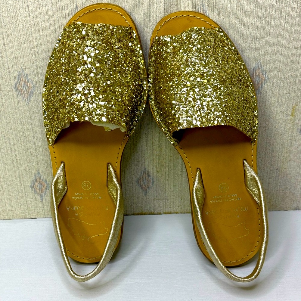 AVARCA - Gold Glitter Slip-on Leather Sandals